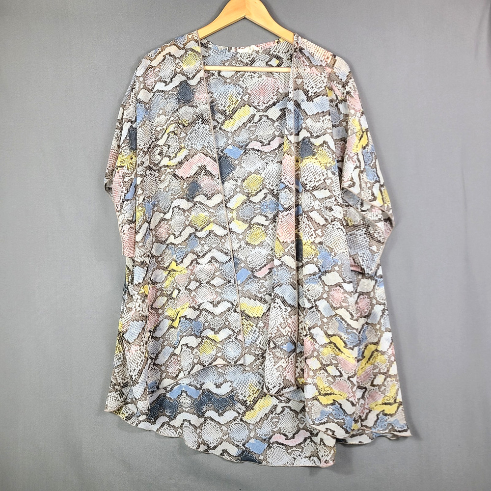 Dress Up Cardigan Lightweight Cover Up Abstract Snakeskin Pastel Boho Size S